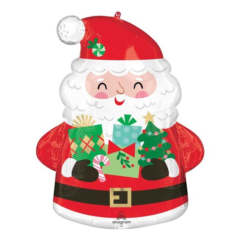 BALLON METALLIQUE PERE NOEL CADEAUX DANS LES BRAS 50 X 63 CM