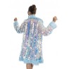 LONG MANTEAU REVERSIBLE A SEQUINS ET FAUSSE FOURRURE BLEUE TAILLE S-M