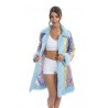 LONG MANTEAU REVERSIBLE A SEQUINS ET FAUSSE FOURRURE BLEUE TAILLE L-XL