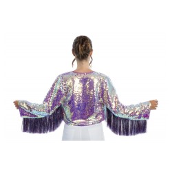 VESTE A SEQUINS ET MANCHES A FRANGES VIOLET IRISE TAILLE M