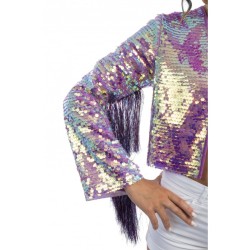 VESTE A SEQUINS ET MANCHES A FRANGES VIOLET IRISE TAILLE M