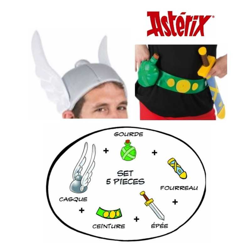 SET 5 PIECES ASTERIX ENFANT - ASTERIX® TU CASQUE CEINTURE GOURDE EPEE FOURREAU