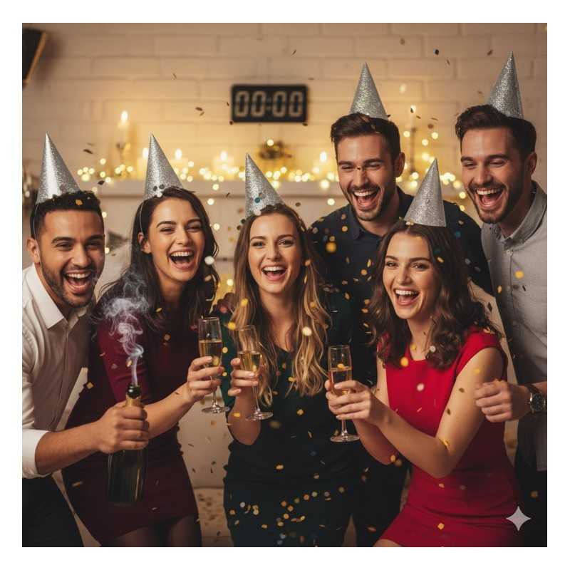 6 CHAPEAUX DE FETE GLITTER ARGENT PAILLETTE