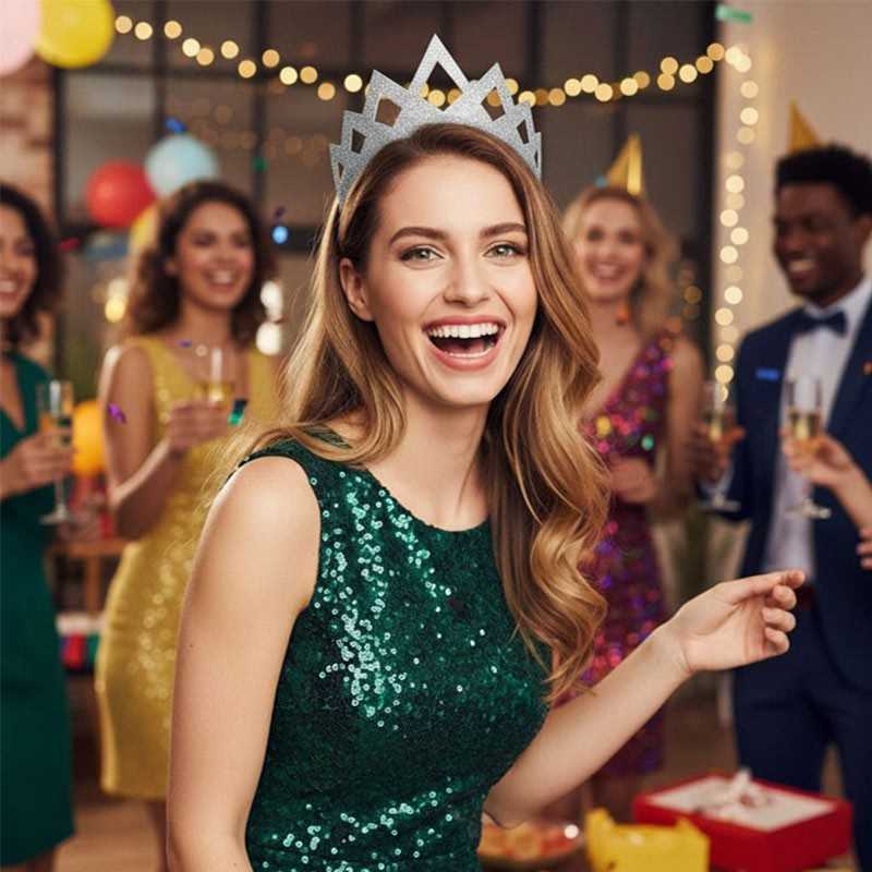 3 TIARES COURONNES OU DIADEMES DE FETE GLITTER ARGENT PAILLETTE