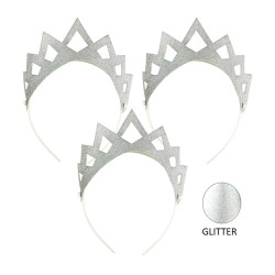 3 TIARES COURONNES OU DIADEMES DE FETE GLITTER ARGENT PAILLETTE