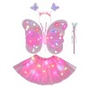 SET AILES + TUTU PAPILLON LUMINEUX LED ROSE +SERRE TETE + BAGUETTE