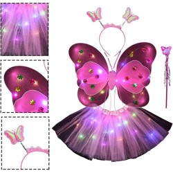 SET AILES + TUTU PAPILLON LUMINEUX LED ROSE +SERRE TETE + BAGUETTE