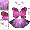 SET AILES + TUTU PAPILLON LUMINEUX LED ROSE +SERRE TETE + BAGUETTE