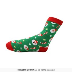 CHAUSSETTES THEME NOEL PERE NOEL ET CANDY CANNE SUR FOND VERT TAILLE 28 - 35
