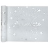 CHEMIN DE TABLE BLANC AVEC JOYEUX ANNNIVERSAIRE ARGENT 5 METRES 