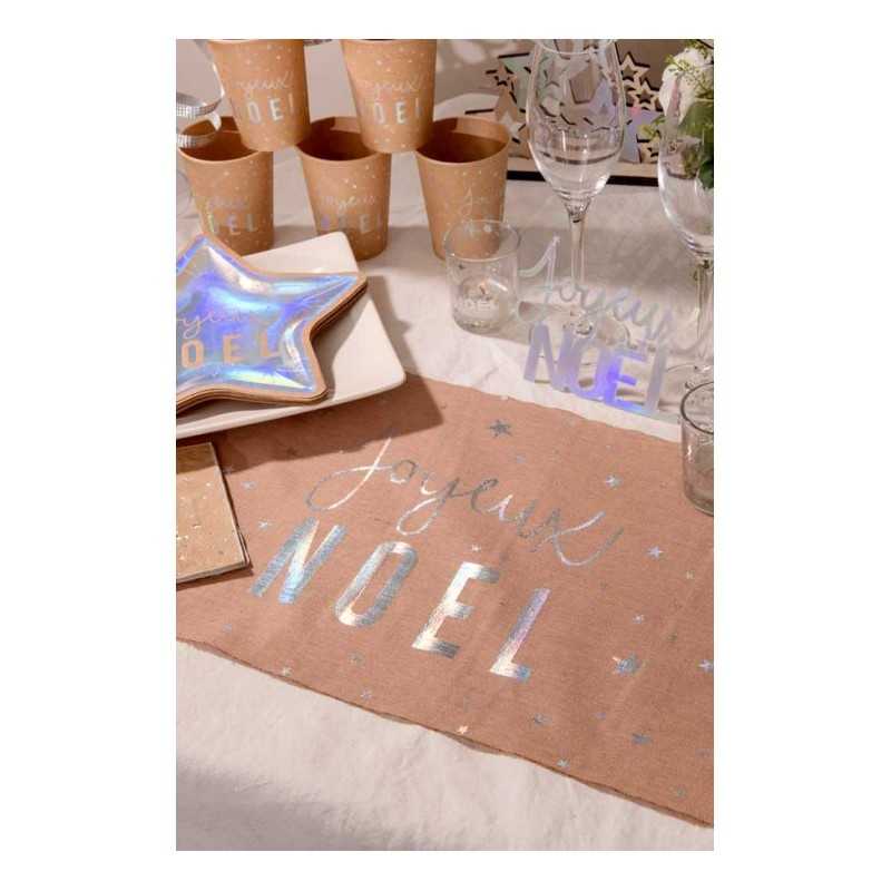 CHEMIN DE TABLE EN LIN JOYEUX NOEL METAL 30 CM X 3 M