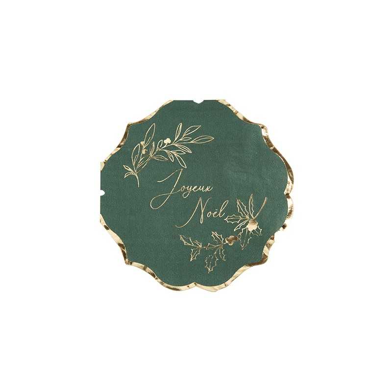 16 SERVIETTES VERT SAPIN + OR JOYEUX NOEL THEME NOEL 33 X 33 CM