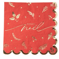 16 SERVIETTES HOLLY CHRISTMAS ROUGE ET OR 33 X 33 CM