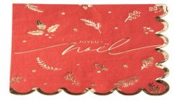 16 SERVIETTES HOLLY CHRISTMAS ROUGE ET OR 33 X 33 CM 