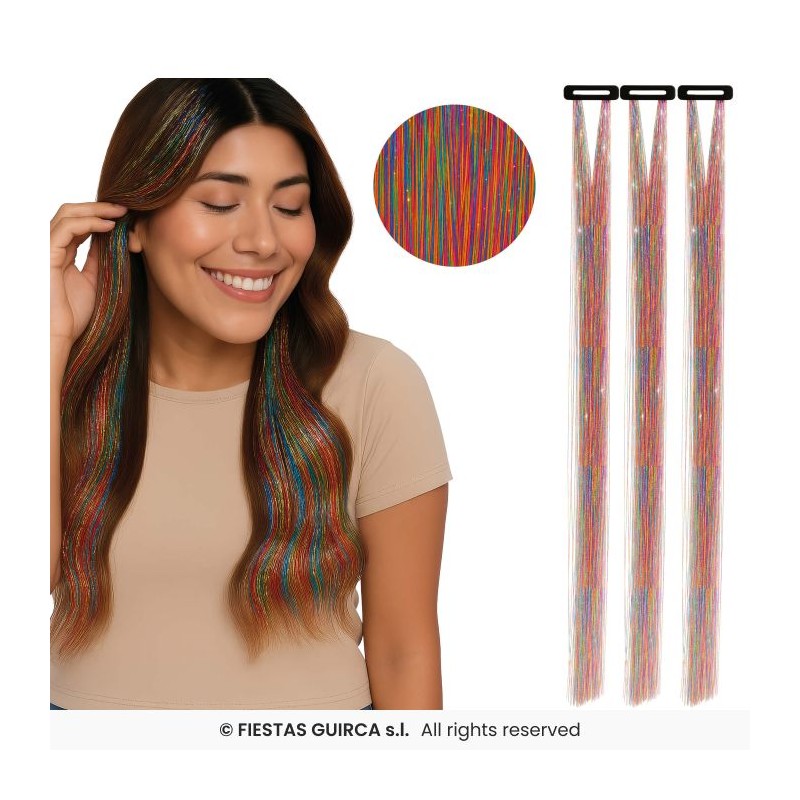 3 MECHES A CLIPSER MULTICOLORE GLITTER 50 CM