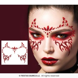 BIJOUX OU STICKER DE VISAGE STRASS DEMON OU DIABLE ROUGE
