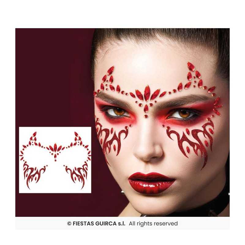 BIJOUX OU STICKER DE VISAGE STRASS DEMON OU DIABLE ROUGE