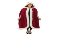 CAPE DE NOEL LUXE LONGUE 125 CM ROUGE VELOUR AVEC FOURRURE BLANCHE