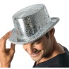 CHAPEAU HAUT DE FORME BOULE A FACETTE ARGENT