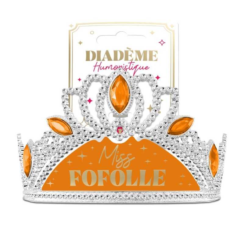 DIADEME HUMORISTIQUE MISS FOFOLLE ARGENT ORANGE ET OR