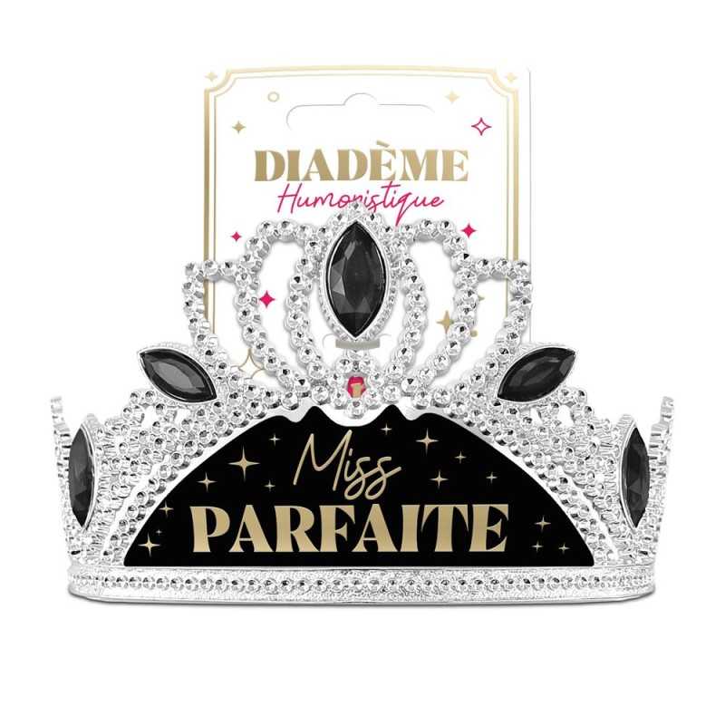 DIADEME HUMORISTIQUE MISS PARFAITE ARGENT NOIR ET OR
