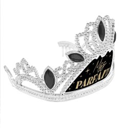 DIADEME HUMORISTIQUE MISS PARFAITE ARGENT NOIR ET OR