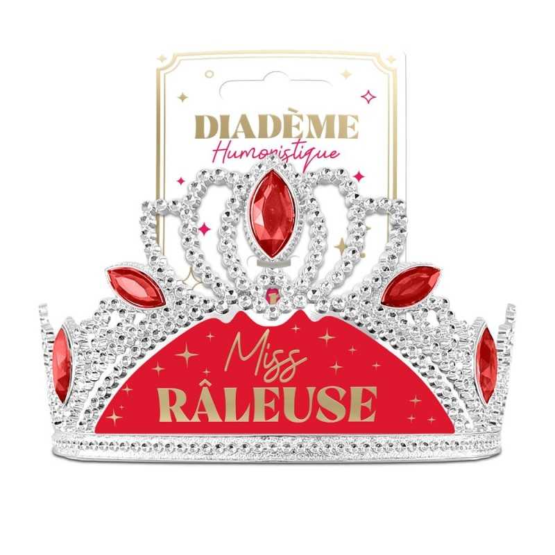 DIADEME HUMORISTIQUE MISS RALEUSE ARGENT ROUGE ET OR