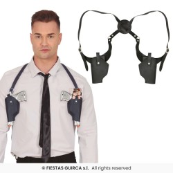 DOUBLE HOLSTER DE BRAS NOIR + 2 PISTOLET ARGENT POLICE 