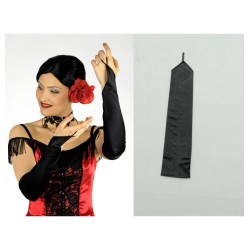 GANTS SATIN SANS DOIGTS OU MITAINES NOIR 42 CM