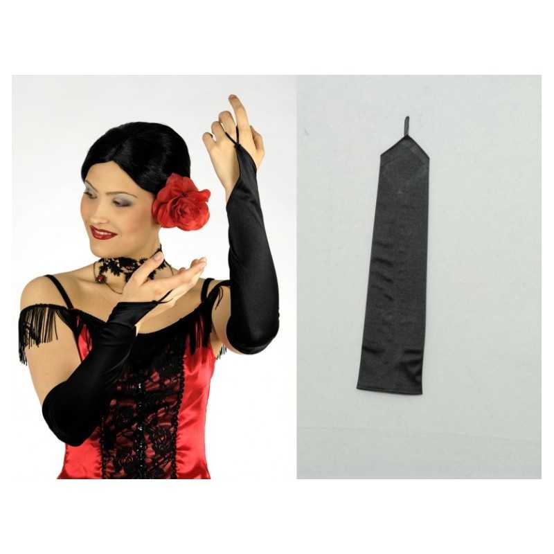 GANTS SATIN SANS DOIGTS OU MITAINES NOIR 42 CM