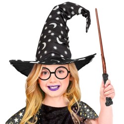 KIT APPRENTI MAGICIEN BAGUETTE + LUNETTES RONDES NOIRES