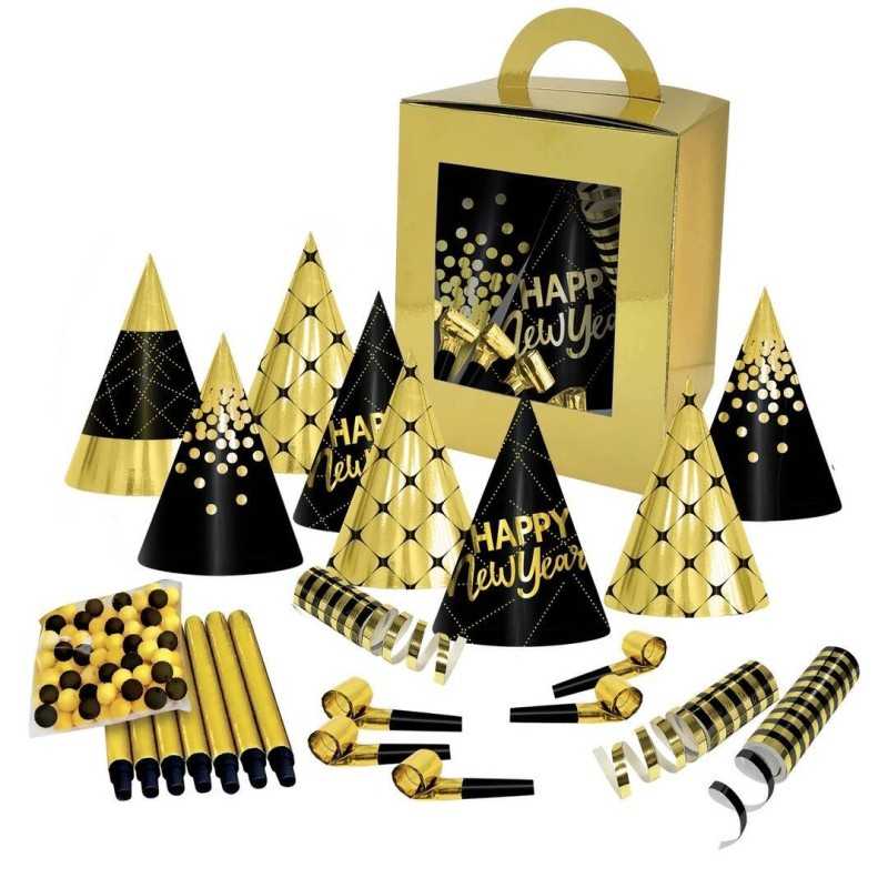 KIT COTILLONS HAPPY NEW YEAR NOIR ET OR 10 PERSONNES