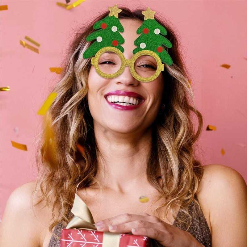 LUNETTES SAPIN DE NOEL VERT ET OR PAILLETTE KITCH