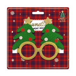 LUNETTES SAPIN DE NOEL VERT ET OR PAILLETTE KITCH