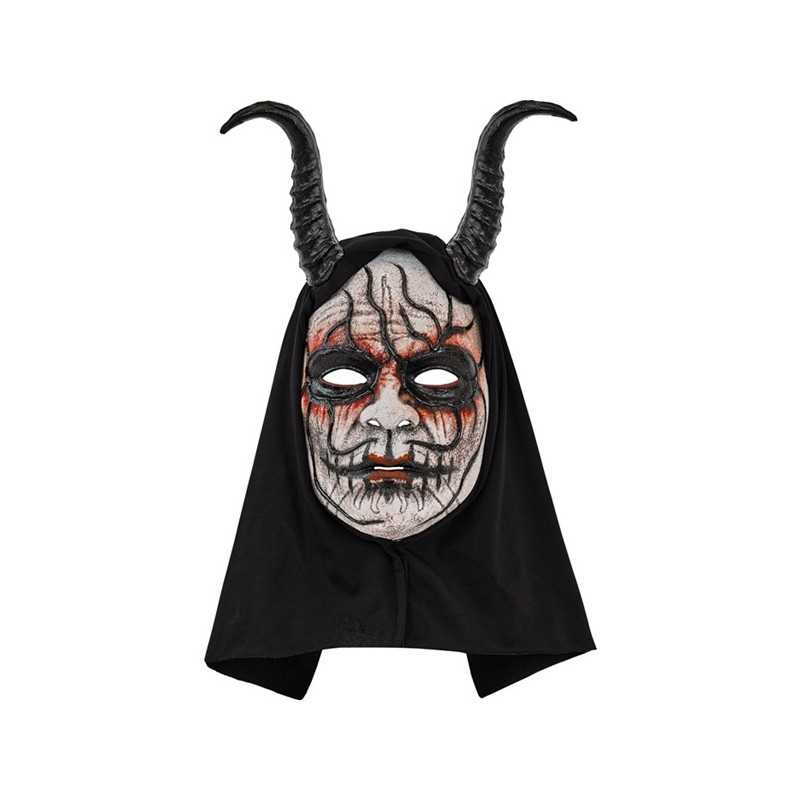 MASQUE A CAPUCHE DEMON HOMME AVEC CORNES