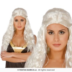 PERRUQUE GAME OF TRONES LONGUE CHEVEUX BLANCS ONDULES + 2 TRESSES