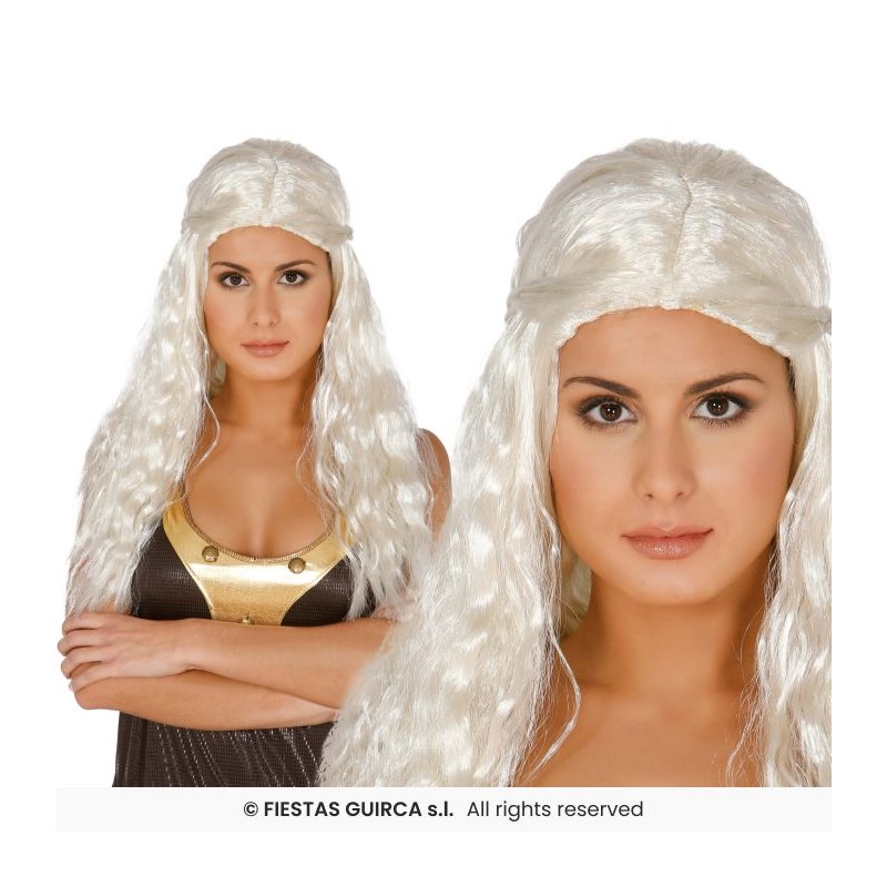 PERRUQUE GAME OF TRONES LONGUE CHEVEUX BLANCS ONDULES + 2 TRESSES