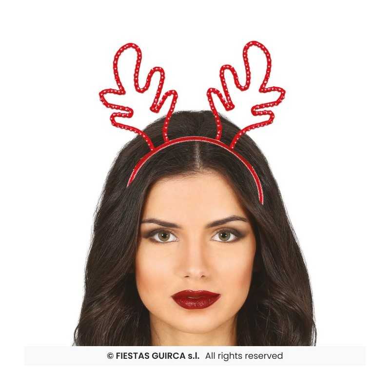 SERRE-TETE OU DIADEME NOEL ROUGE AVEC STRASS CORNES DE RENNE