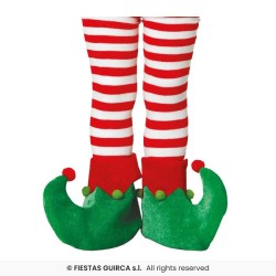 SUR CHAUSSURES OU CHAUSSONS DE LUTIN OU ELF VERT ET ROUGE TAILLE ENFANT