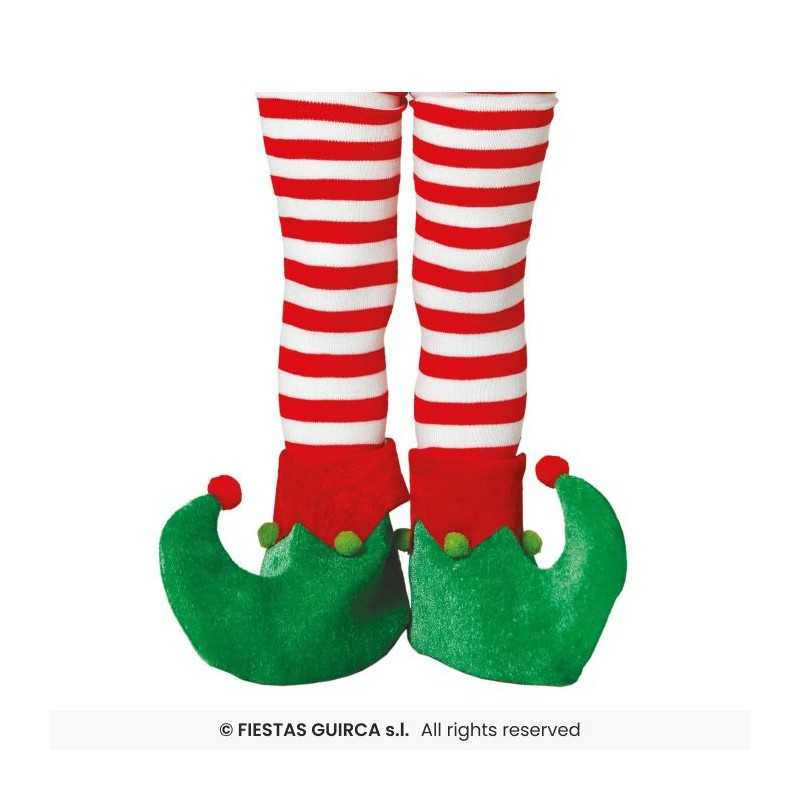 SUR CHAUSSURES OU CHAUSSONS DE LUTIN OU ELF VERT ET ROUGE TAILLE ENFANT