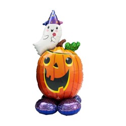 BALLON METALLIQUE CITROUILLE ET FANTOME HALLOWEEN 142 CM 