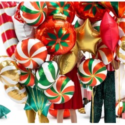 BALLON METALLIQUE ROND 35CM BONBON SUCETTE ROUGE VERT BLANC ET OR