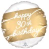 BALLON ROND METALLIQUE BLANC ET DORE HAPPY 30TH BIRTHDAY 43 CM 