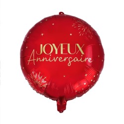 BALLONS METALLIQUE ROND JOYEUX ANNIVERSAIRE PARTY ROUGE 35 CM