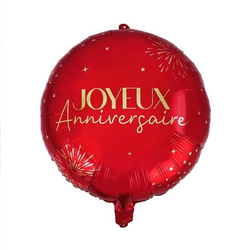 BALLONS METALLIQUE ROND JOYEUX ANNIVERSAIRE PARTY ROUGE 35 CM
