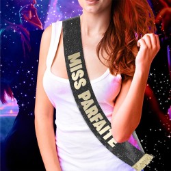 ECHARPE A PAILLETTES MISS PARFAITE COULEUR NOIRE ECRITURE OR