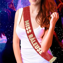 ECHARPE A PAILLETTES MISS RALEUSE COULEUR ROUGE ECRITURE OR