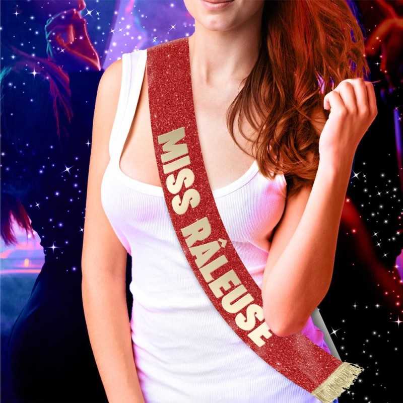 ECHARPE A PAILLETTES MISS RALEUSE COULEUR ROUGE ECRITURE OR