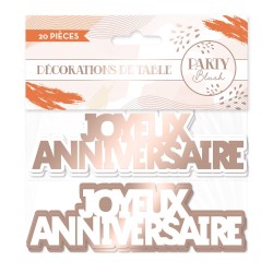 20 CONFETTIS DE TABLE ROSE GOLD BLUSH ET BLANC JOYEUX ANNIVERSAIRE