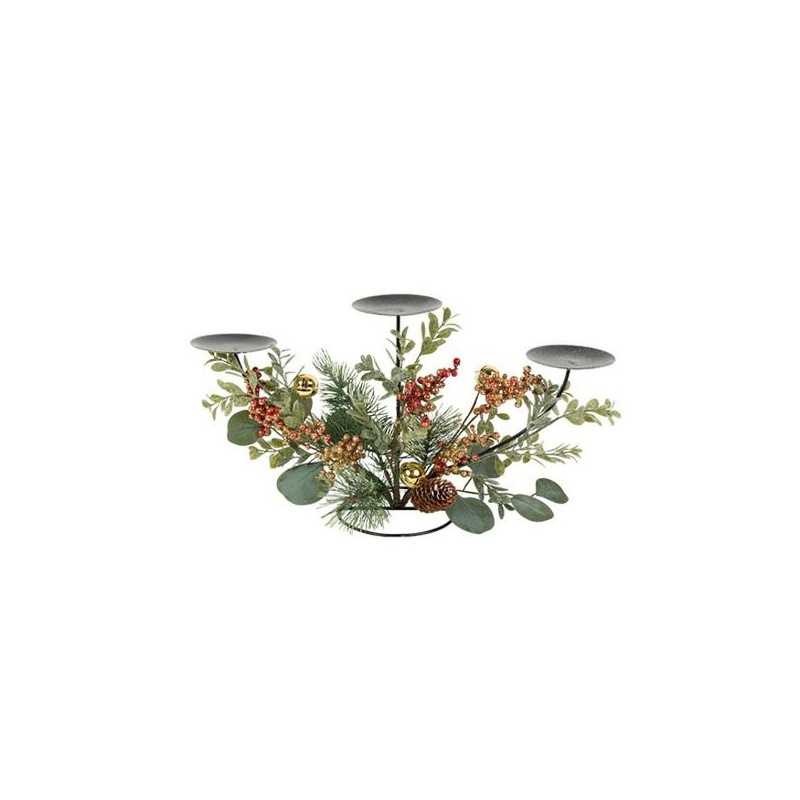 BOUGEOIR TRIPLE NOEL AVEC GRELOT ET PAILLETTES DOR 70 CM 